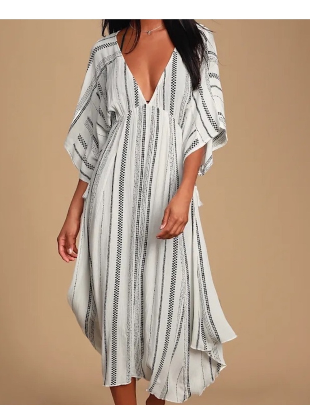 Lulus Augas Santas Black and White Striped Boho Mid-Maxi Dress NWT